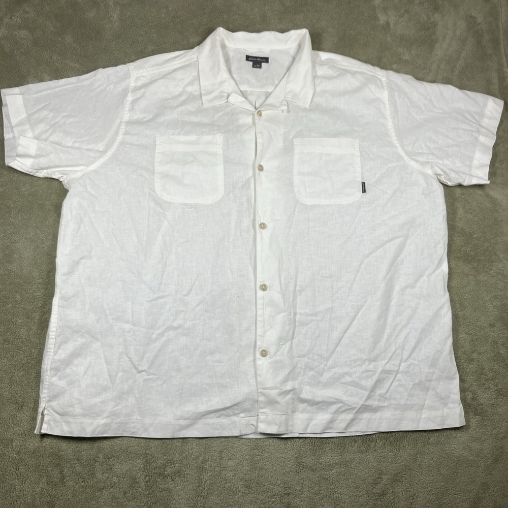 Eddie Bauer Hemp Blend Shirt 3XL White Short Sleeve Button Up Lightweight